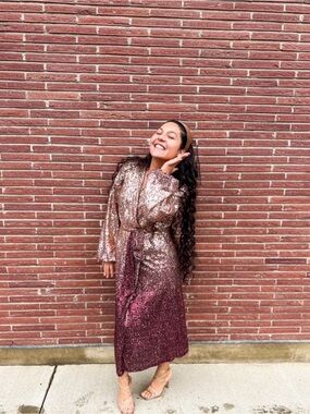 ASOS Rose Gold to Burgundy Sequin Midi Dress